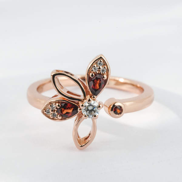 "Floral Ember"-Flower Ruby Petal Gold Ring