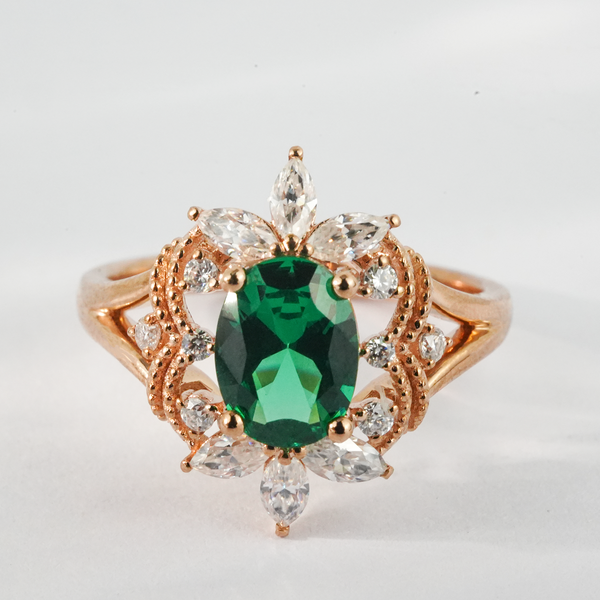 "Jade Lumière"-Oval Cut Lab Emeralds With Moissanite Engagement Rings