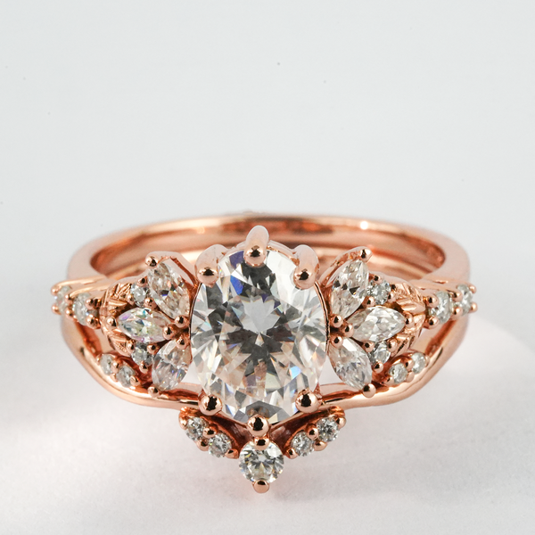 "Eclipse Prism"-Oval Moissanite Engagement Ring Set