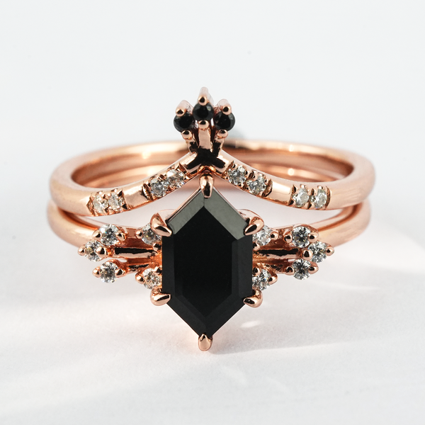 ”Midnight Monolith“-Classic Hexagon Black Onyx Ring With Moissanite Ring Set