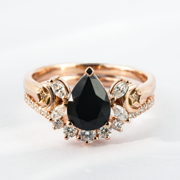 ”Voidsmith“-Unique Black Onyx Engagement Ring Set with Moissanite
