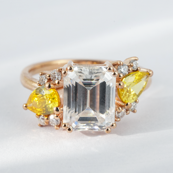 “Infinity Paragon”-Luxurious Rectangular Moissanite and Citrine Unique Rose Gold Engagement Ring
