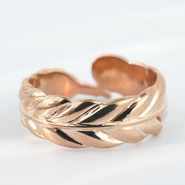 “Wind-Script”-Rose Gold Leaf Pattern Ring with Unique Nature Inspired Design
