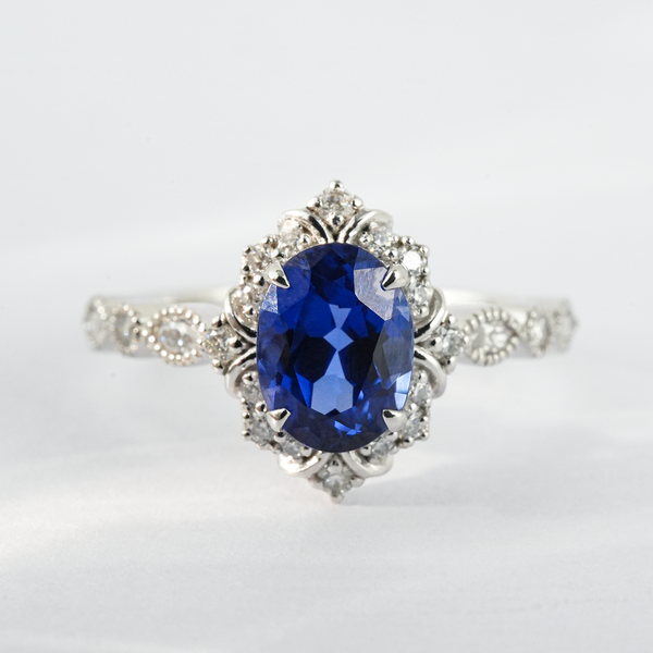 “Celestial Tear”-Luxurious Oval Lab Sapphire With Moissanite Vintage Anniversary Ring