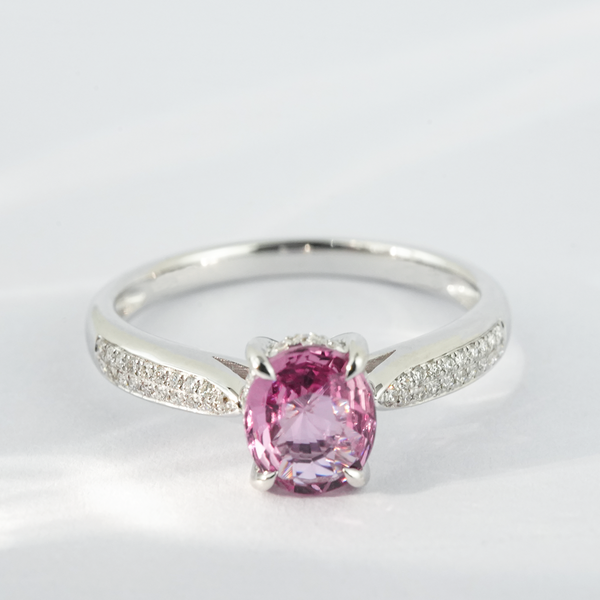 “Blushing Aurora"-Oval Pink Tourmaline Yellow Gold Engagement Ring