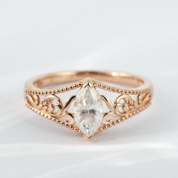 “Cryogenic Orbit”--Hollow Marquise Moissanite Engagement Wedding Ring